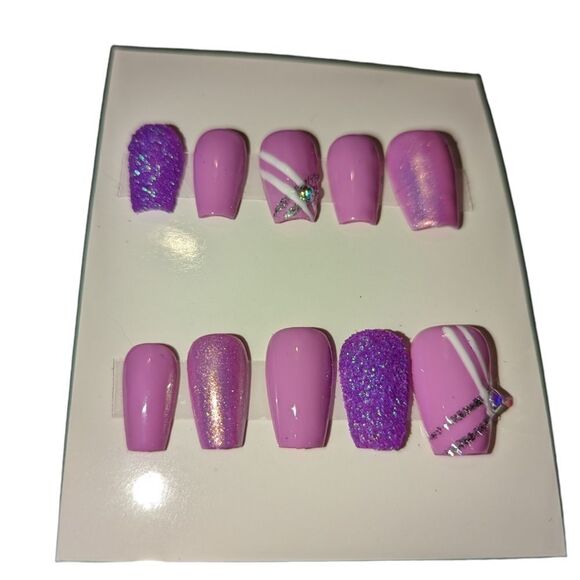 LILAC DREAMS Luxury Press On Nail Set PRESET SIZE LARGE - Picture 1 of 7